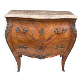 Curved Louis XV style commode with marquetry, marble top.