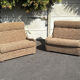 Fauteuil convertible vintage en tissu beige et marron