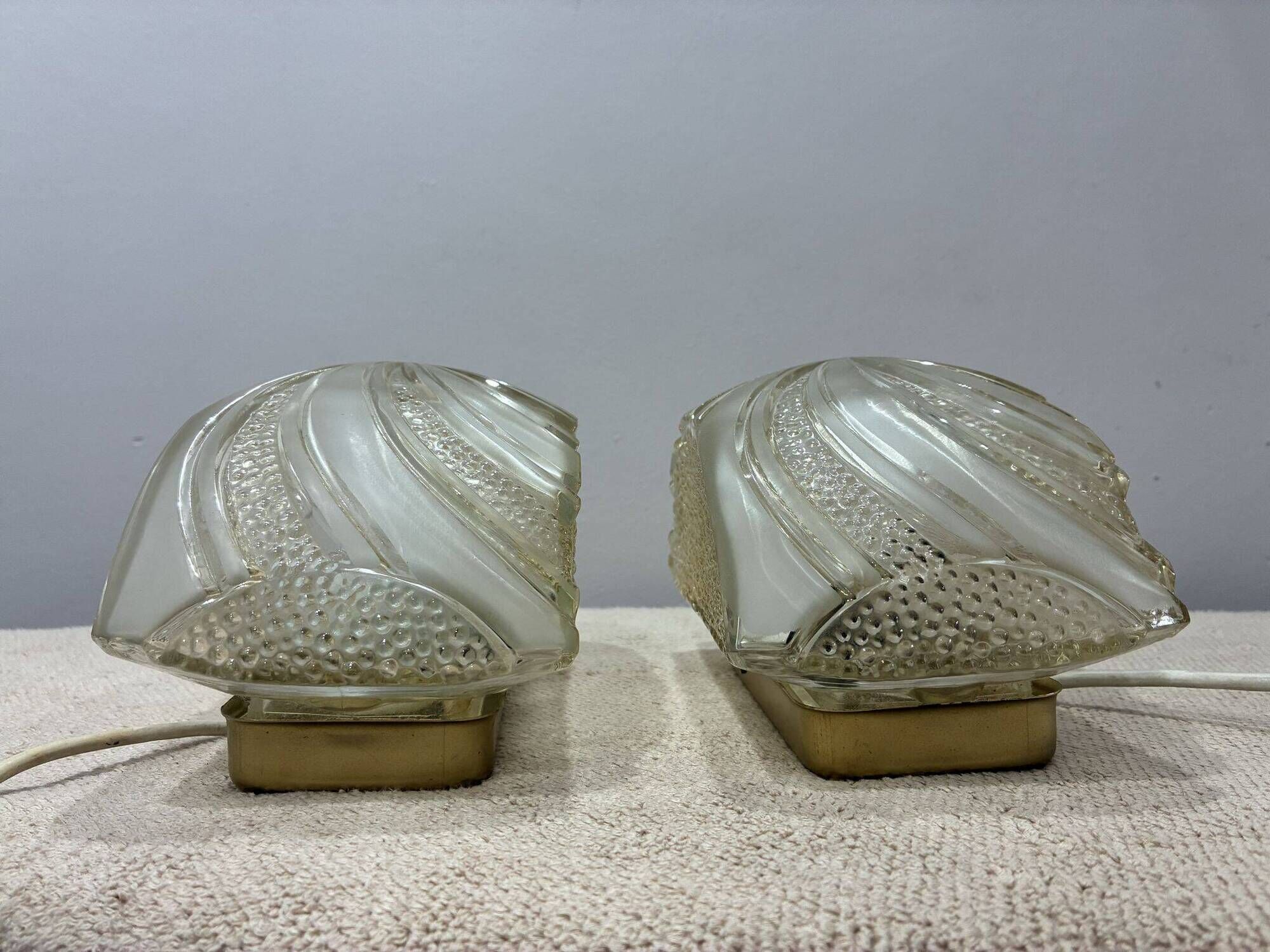 Pair of textured cut glass wall lights, 1970s