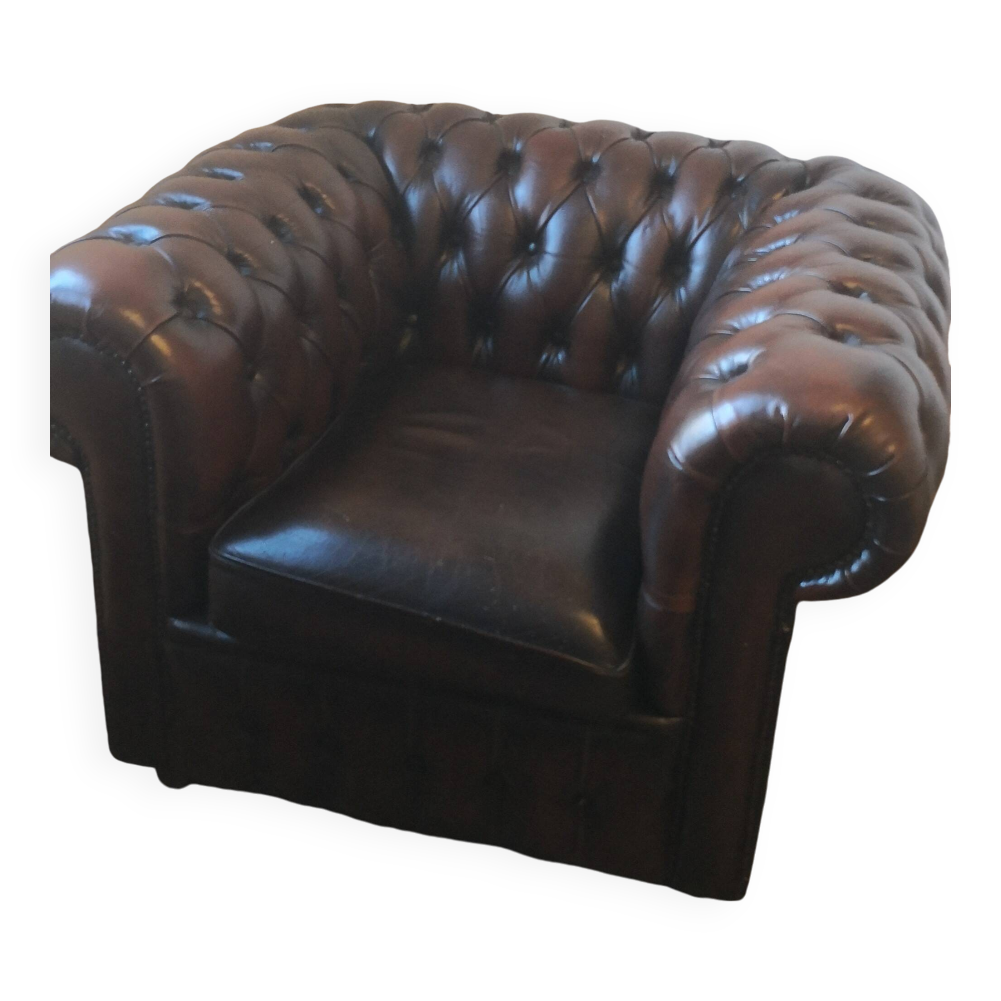 Vintage Brown Leather Chesterfield Tufted Armchair