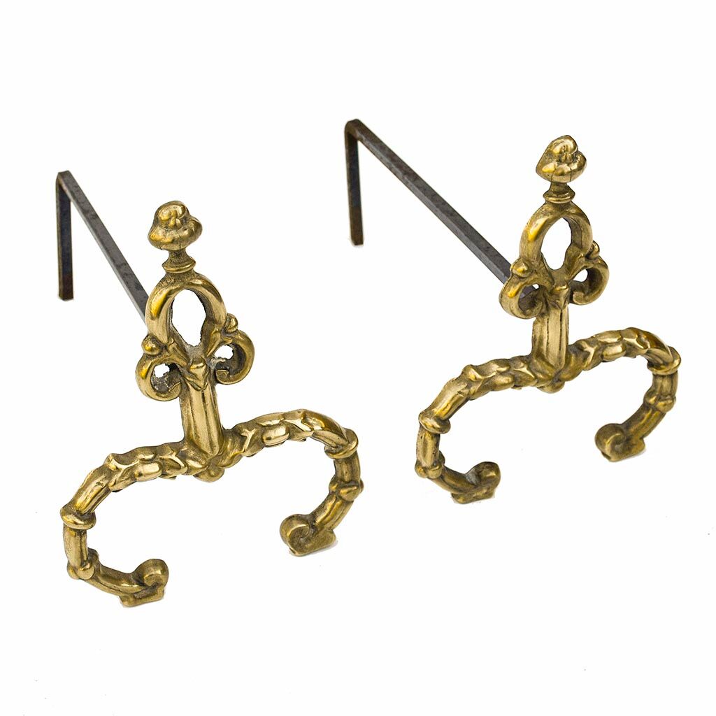 Pair of gilded bronze chenets Louis XV antique fireplace accessory