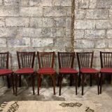 6 Baumann bistro chairs, Parisian beechwood and red ska - old and vintage