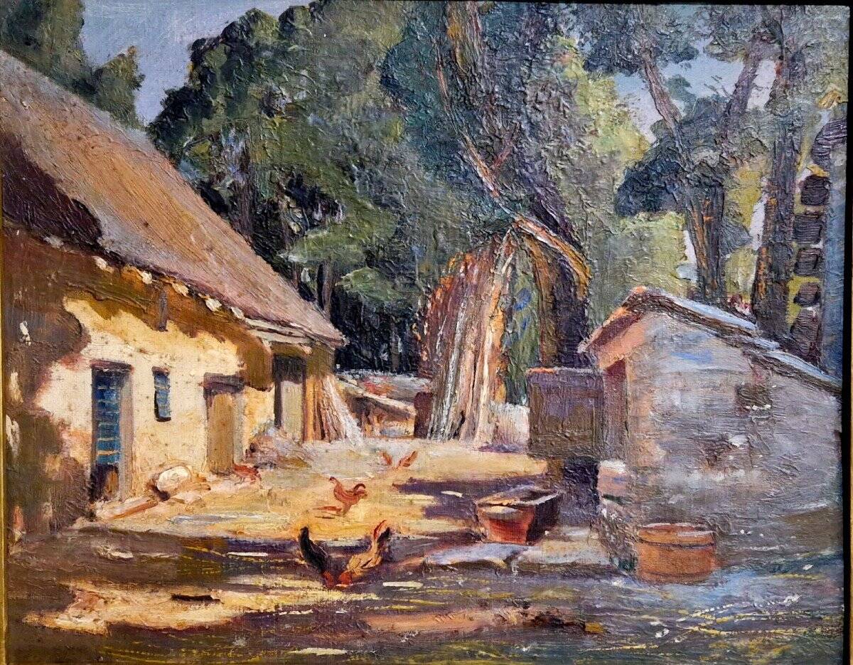 20th century sunny farmhouse painting