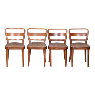 Set of Four Original Art Deco Chairs, Beech and Walnut, Thonet, Czechia, 1930s