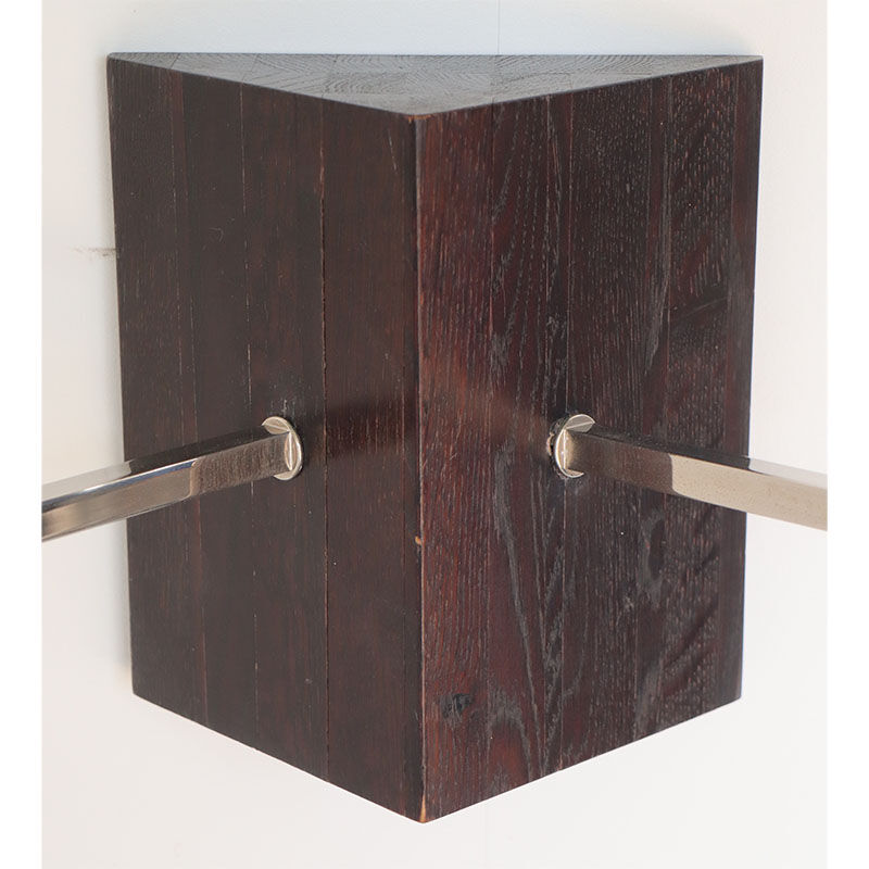 Pair of wall sconces in oak and chromed metal