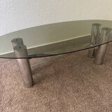 Chrome metal coffee table with smoked glass from the 70s