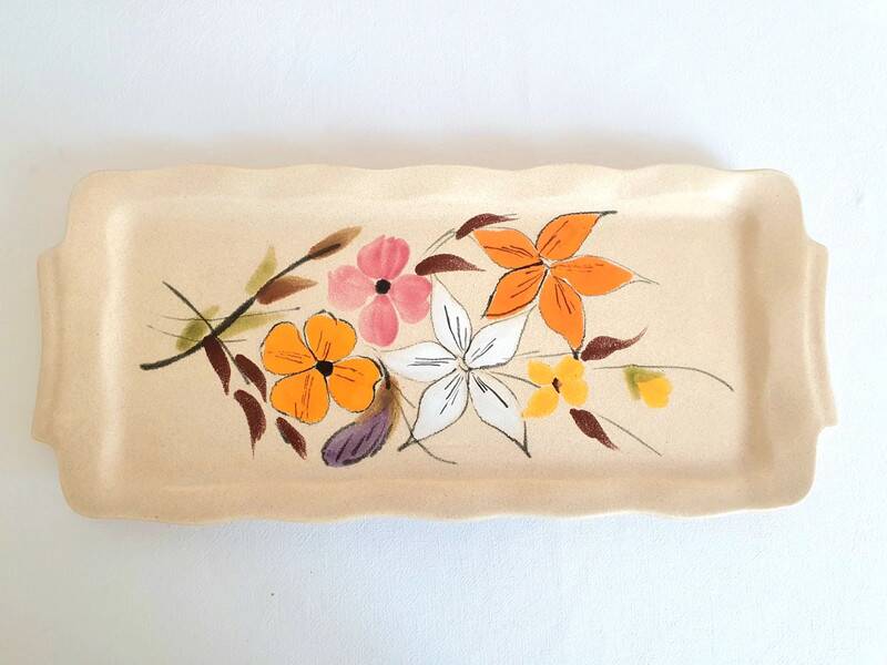 Long flowered stoneware dish from the 70s