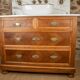 Meuble sous vasque ancien de 1928 en bois et marbre avec miroir éclairant