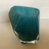 Vase Pentagone bleu et doré pâte de verre