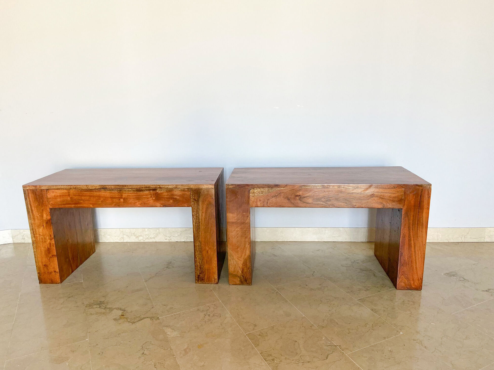 Set dining table plus 2 benches in solid teak wood, Italy 1970s