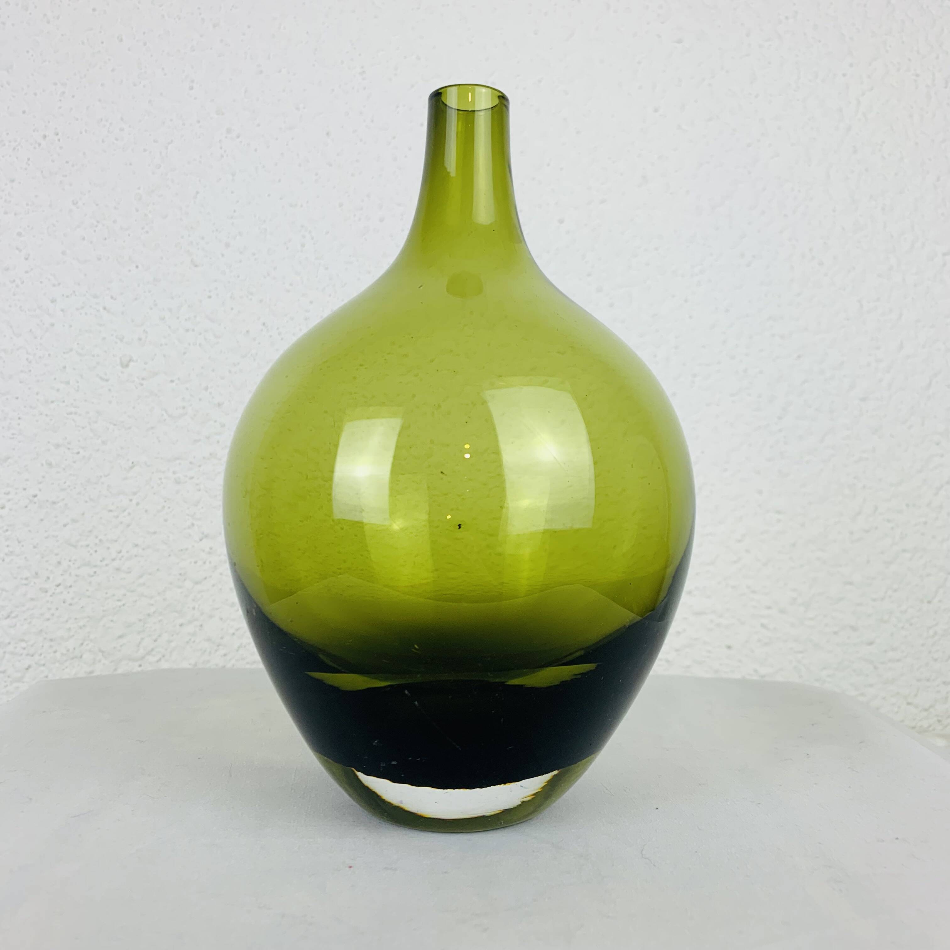 Scandinavian green blown glass vase, vintage