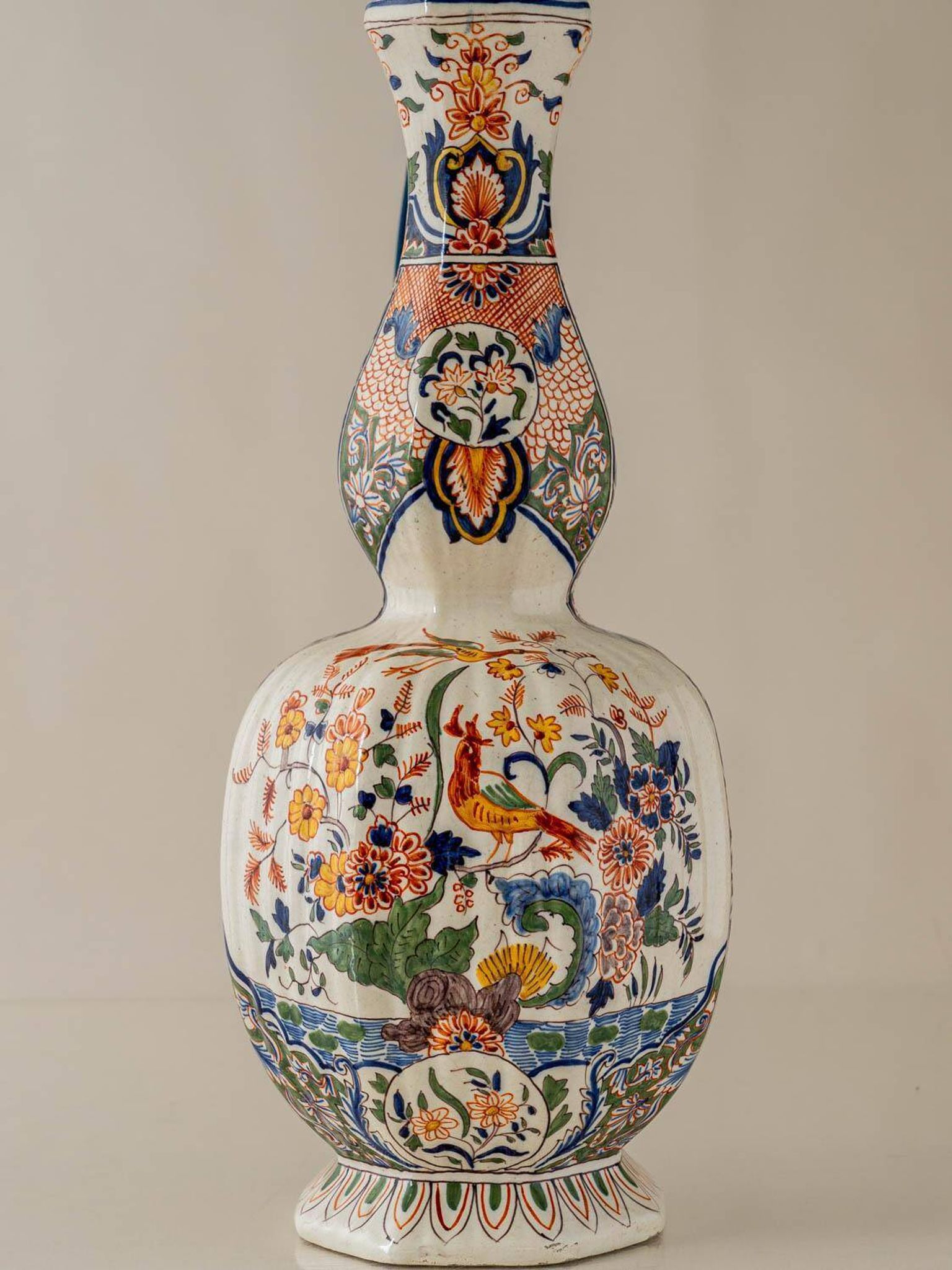 Delft-style ceramic table lamp from France around 1900 with a new blue velvet shade.
