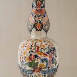 Delft-style ceramic table lamp from France around 1900 with a new blue velvet shade.