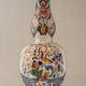 Delft-style ceramic table lamp from France around 1900 with a new blue velvet shade.