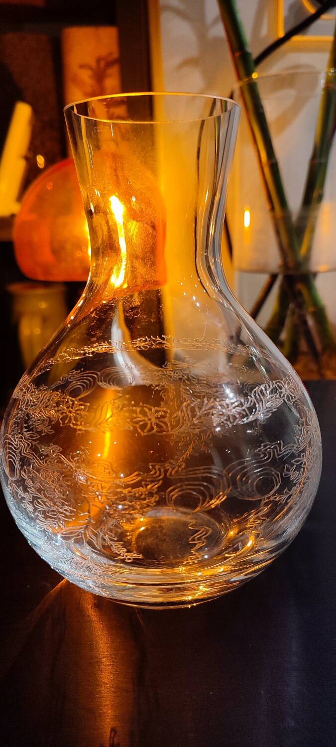 Vintage silkscreened glass carafes