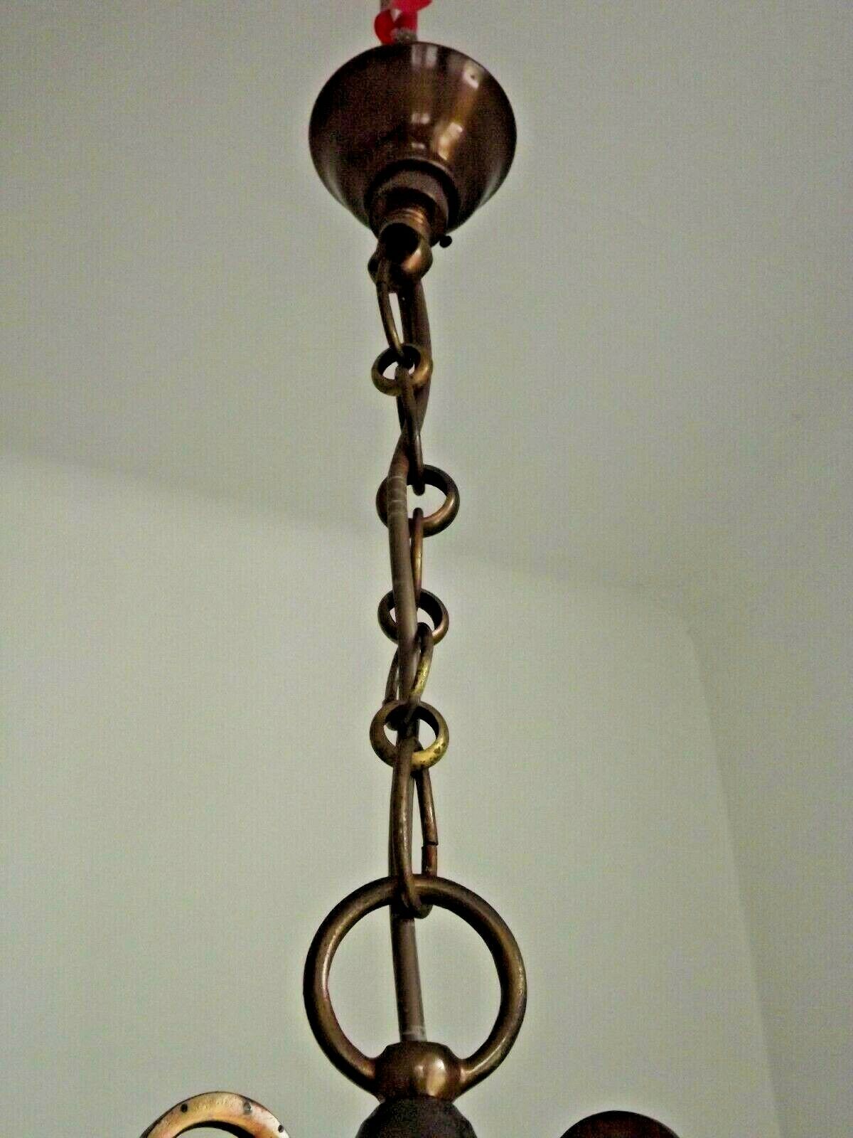 Large Vintage French Brass Cylindrical Glass 3 Light Hanging Hall Lantern