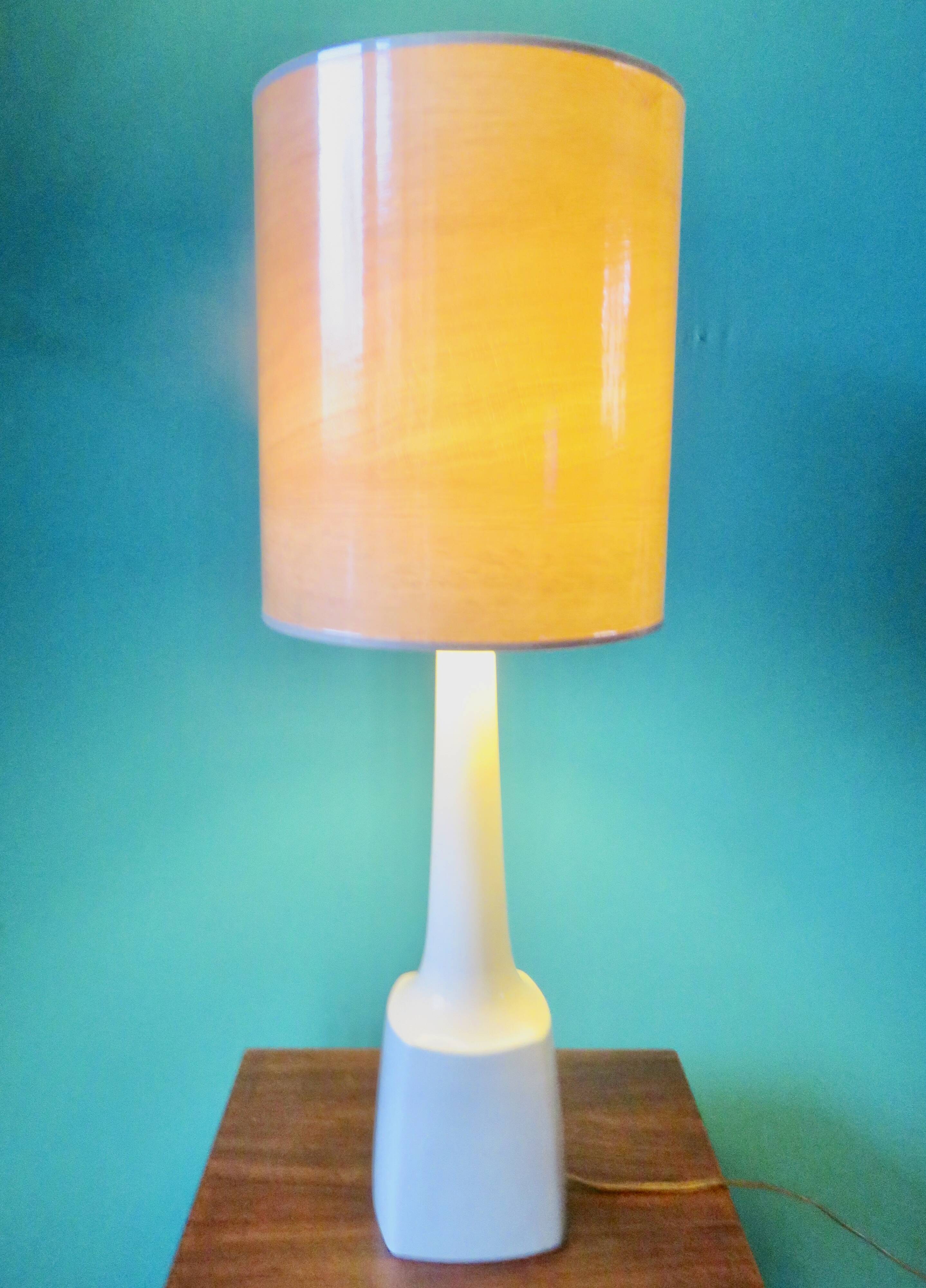 High white stone lamp, Danish design 1965 with a birch-style shade.