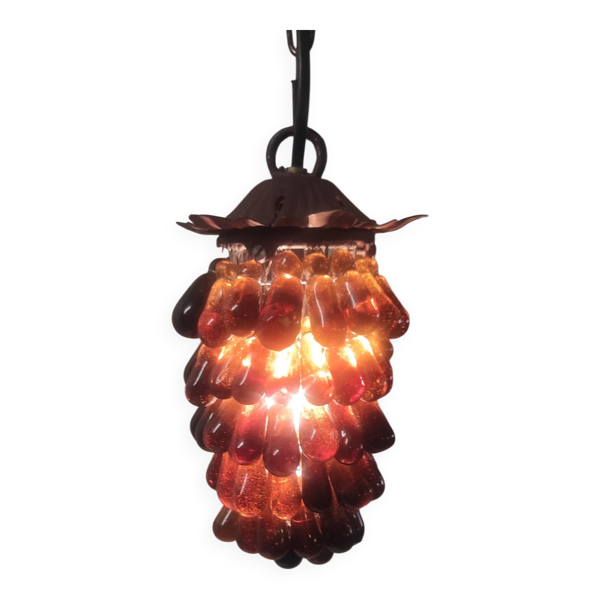 Suspension en forme de grappe en verre de Murano ambré - mid. XXeme