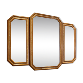 Triptych Mirror In wood and wicker  116x86cm
