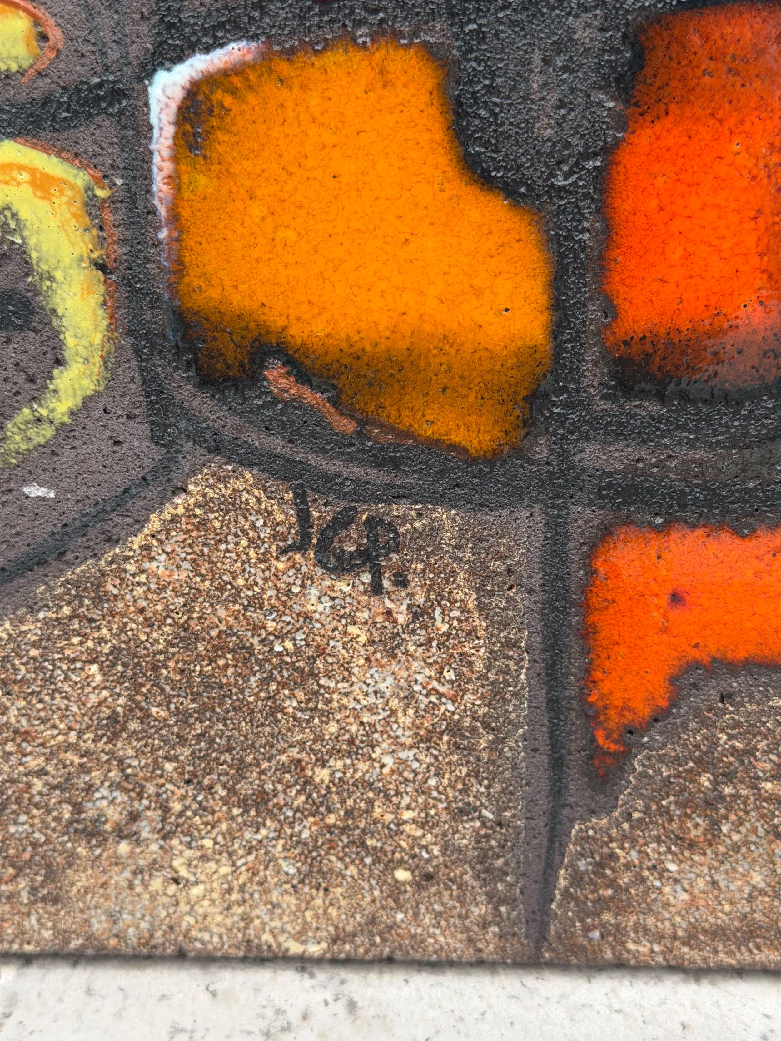 Wall plaque by JG Picard in enamelled lava stone, 1970.