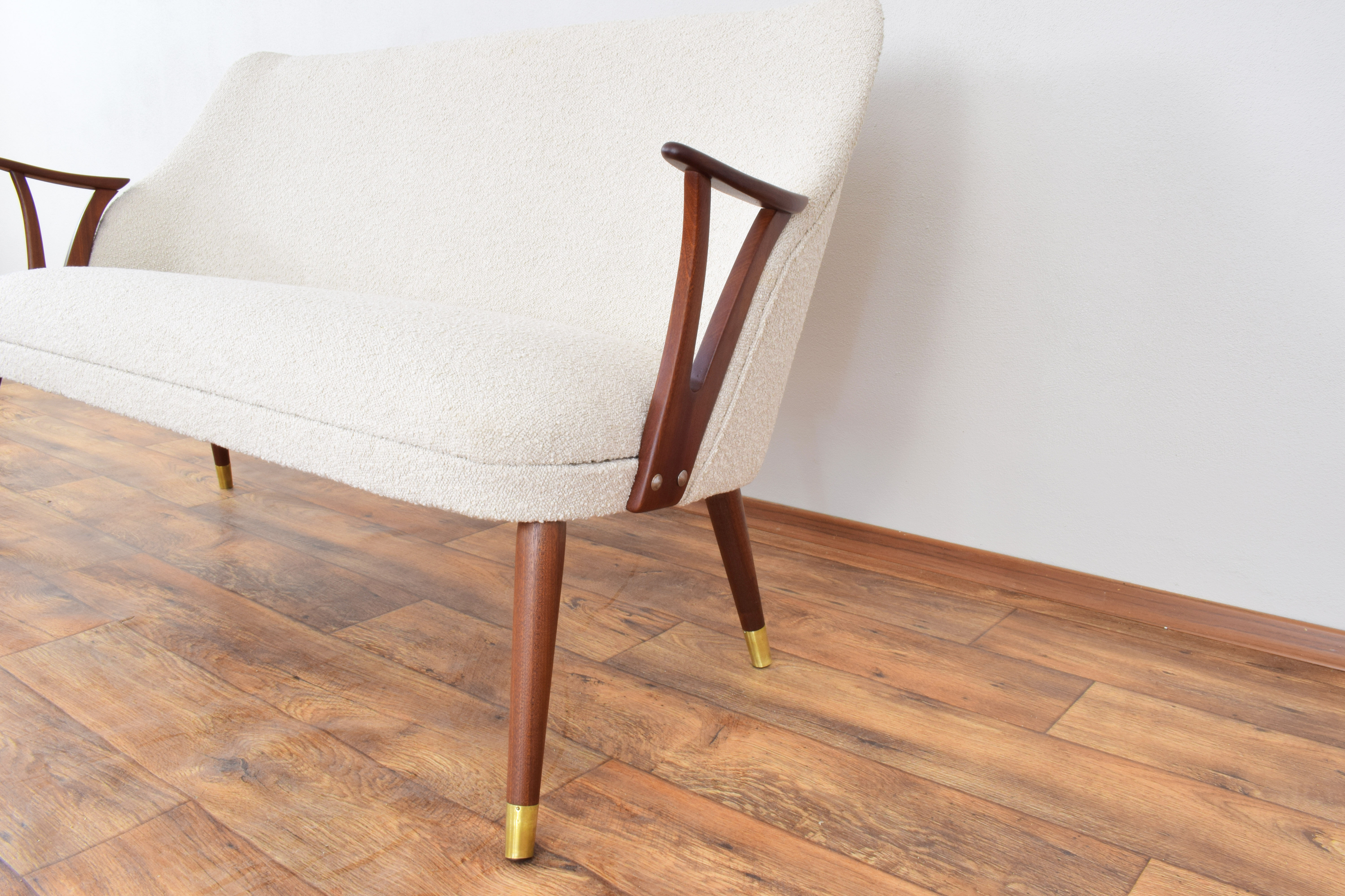 Mid-Century Norwegian Teak & Boucle Sofa, 1960s.