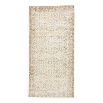 3x7 Brown Cream Floral Handmade Vintage Rug, 105x211Cm