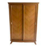 Vintage wardrobe with compass feet, sliding doors