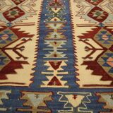 Turkish Antique Kilim Runner Blue Geometric Tribal Hallway Rug 90 x 142 cm