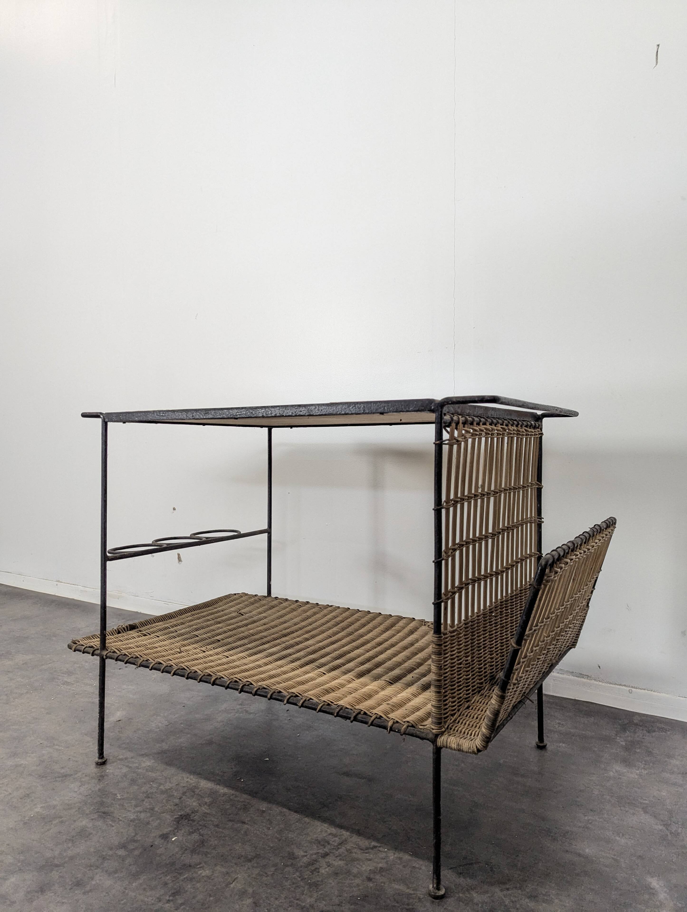 1950s rattan and ceramic coffee table