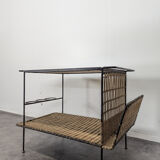 1950s rattan and ceramic coffee table