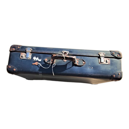Valise en carton vintage bleu nuit avec sa clef