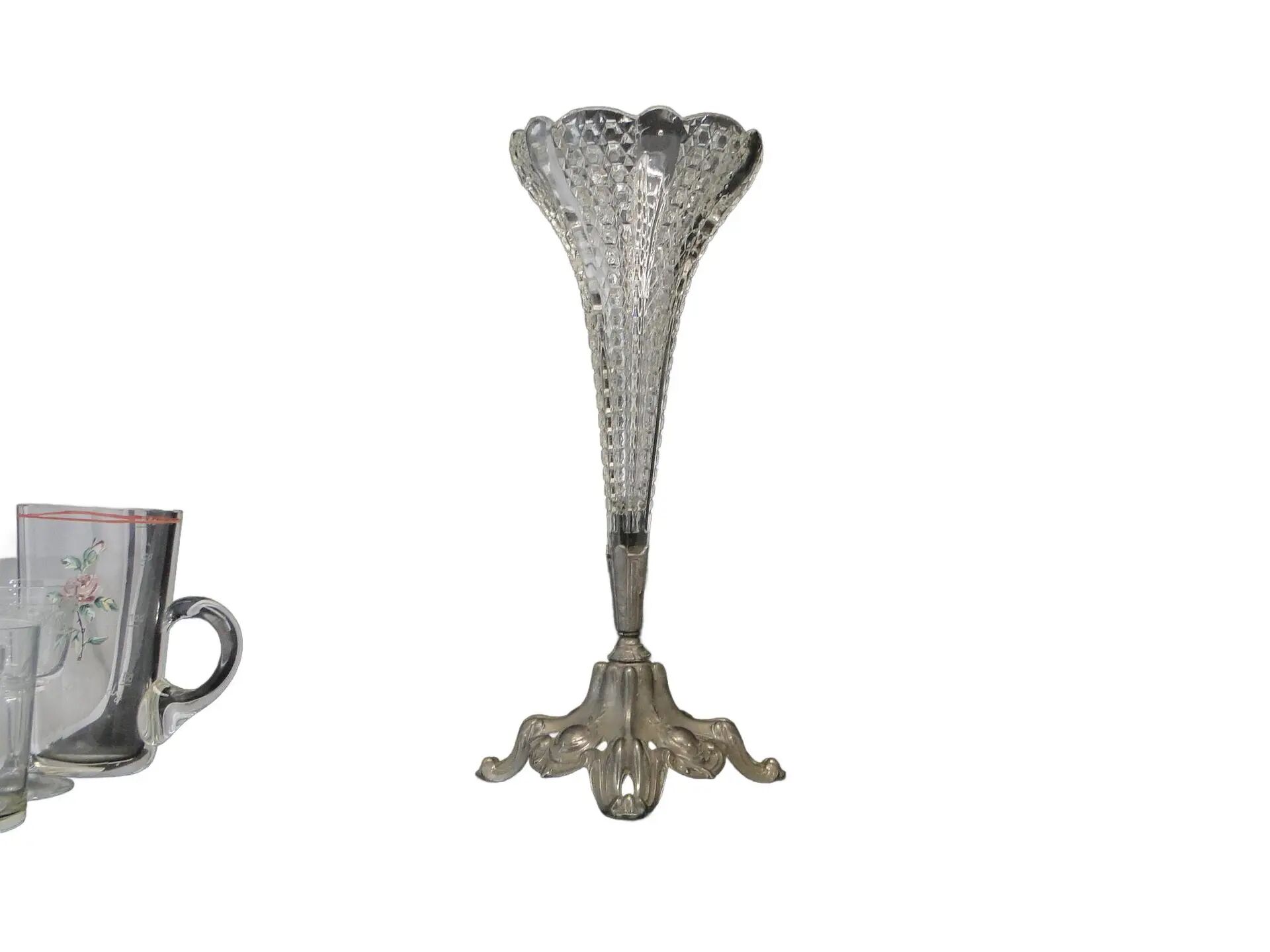 Vase Art Nouveau, verre pressé et étain, France, début du 20e siècle