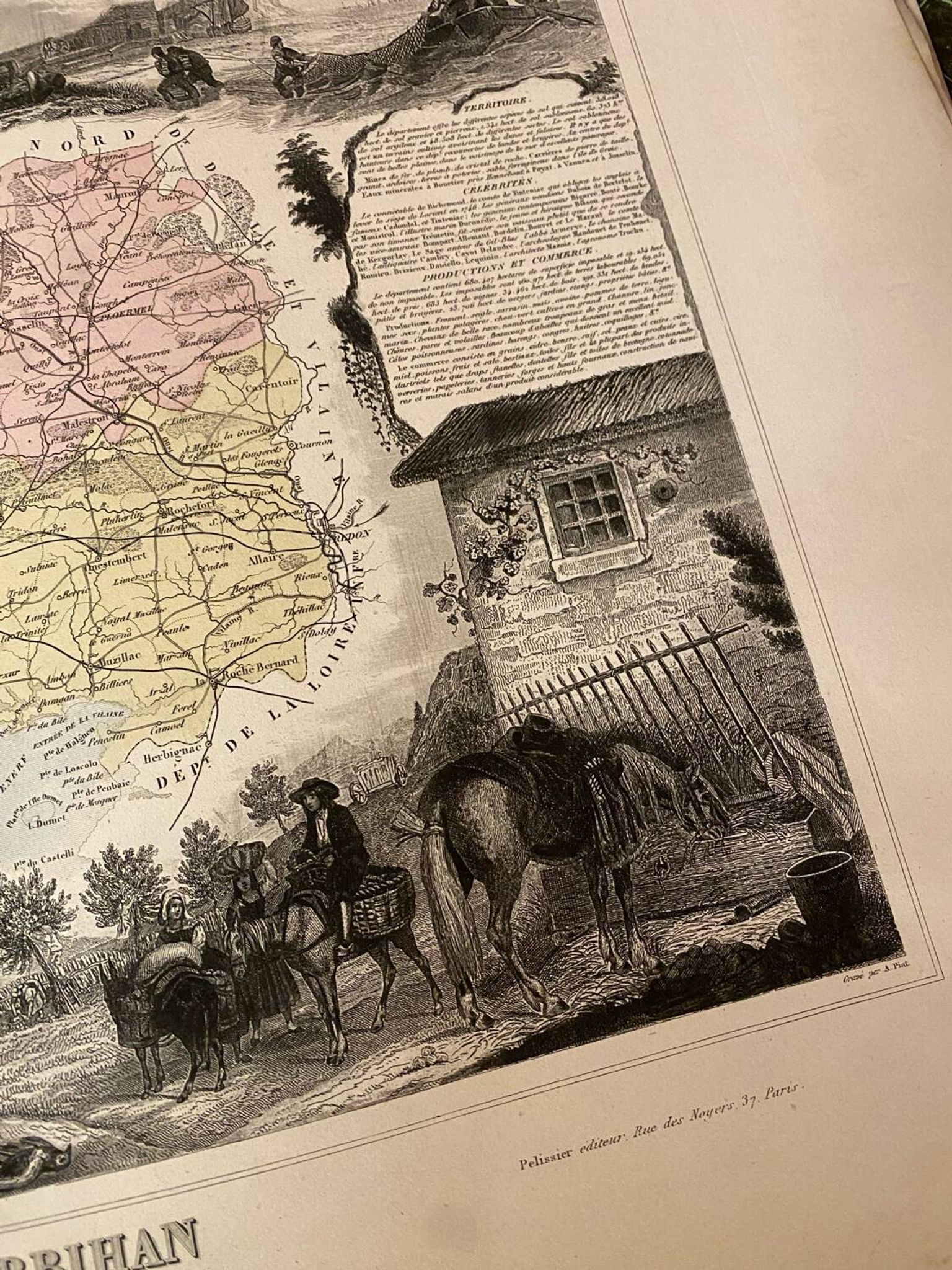 Old illustrated map of Morbihan.