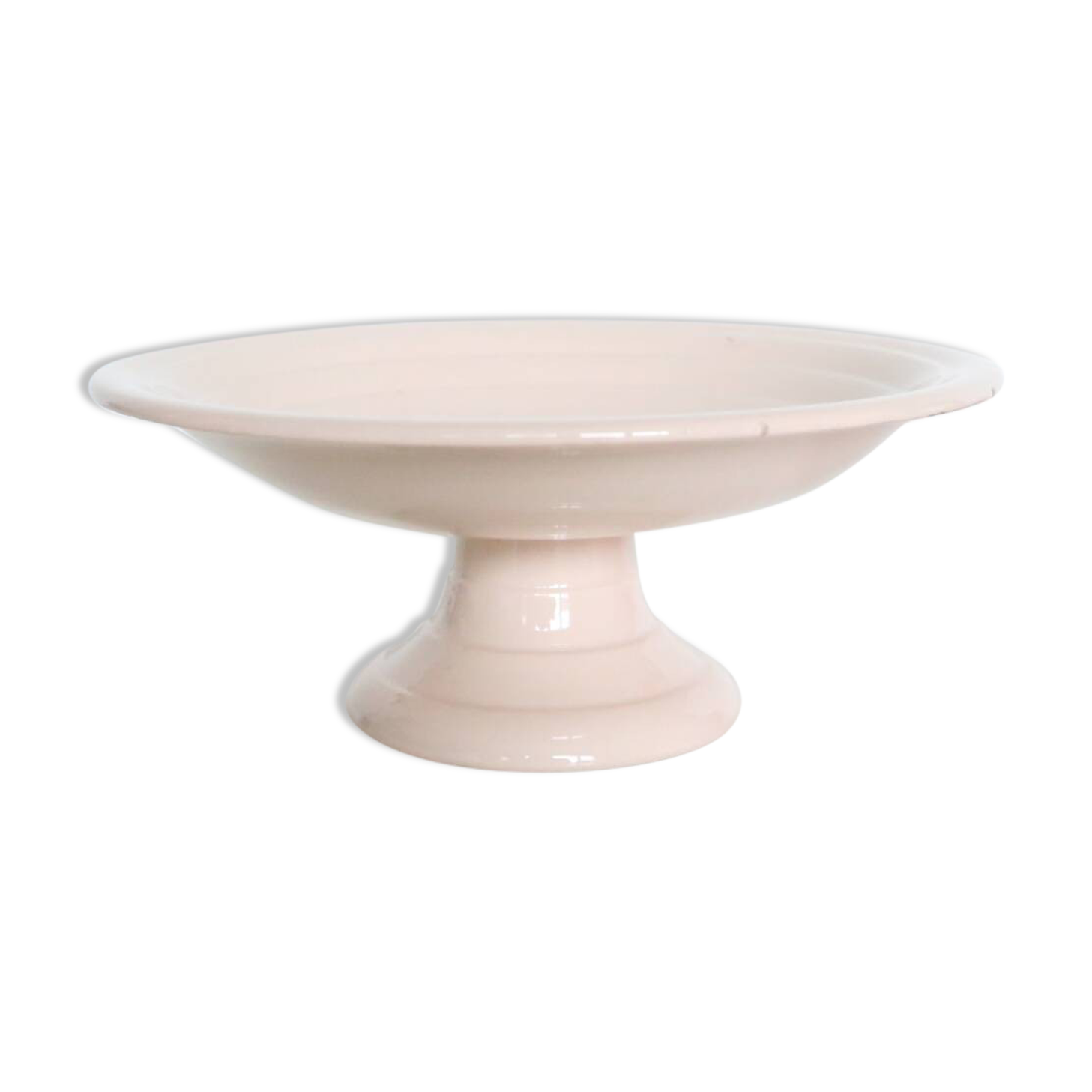 Plat piédouche en céramique rose, 1950