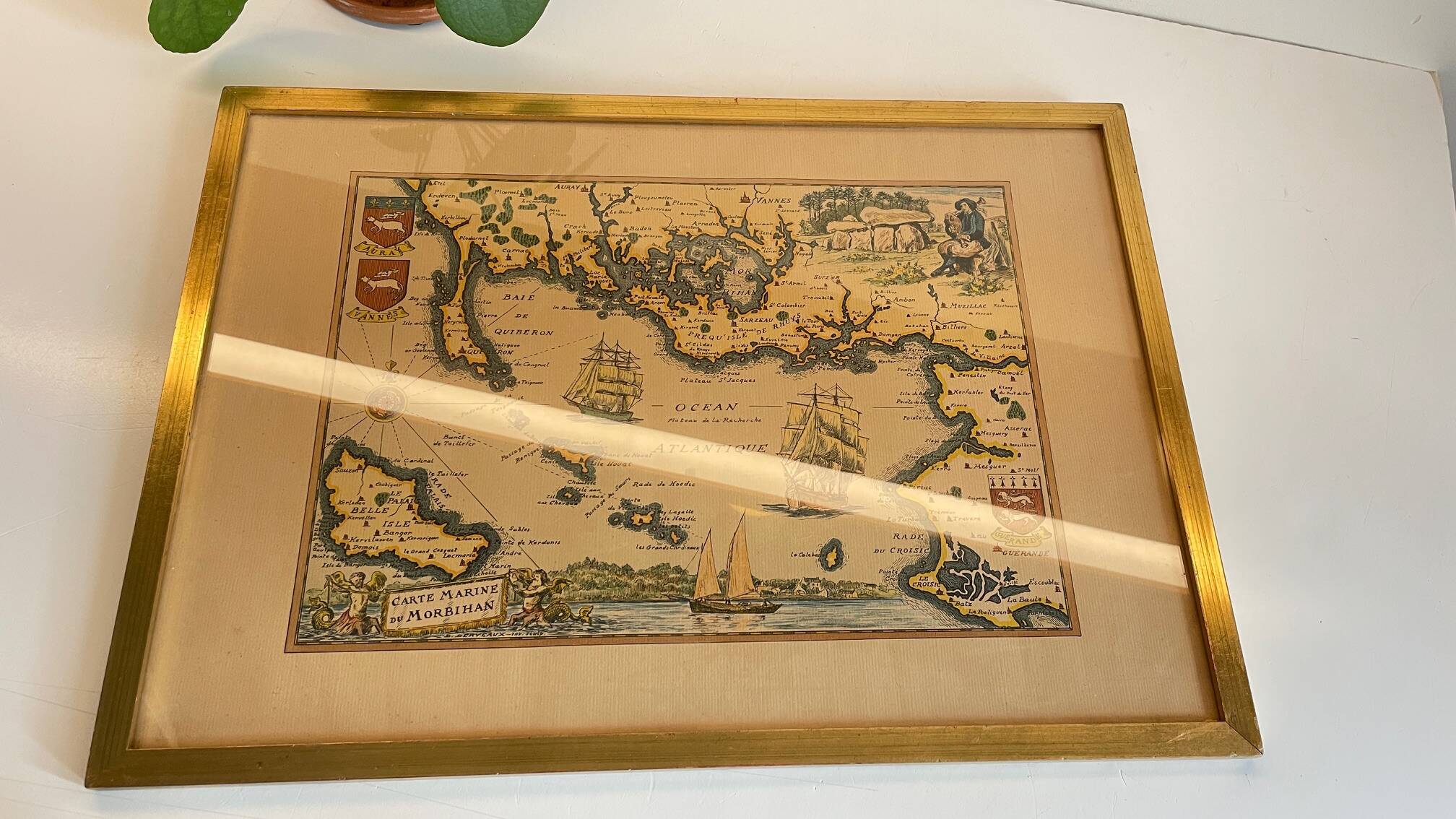 Vintage Atlantic Ocean Marine Map Gold Leaf Frame
