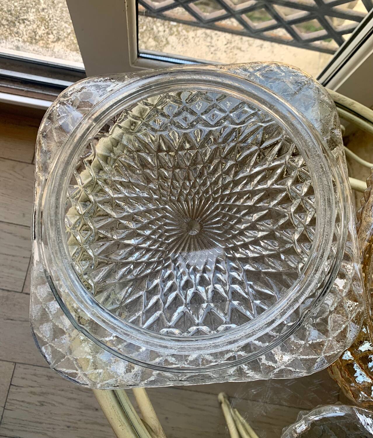3 vintage chiseled glass ceiling lights 1950-1960