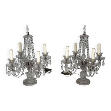 Maria Theresa Crystal Candelabra Table Lamps. Set of two. Italy 1940s