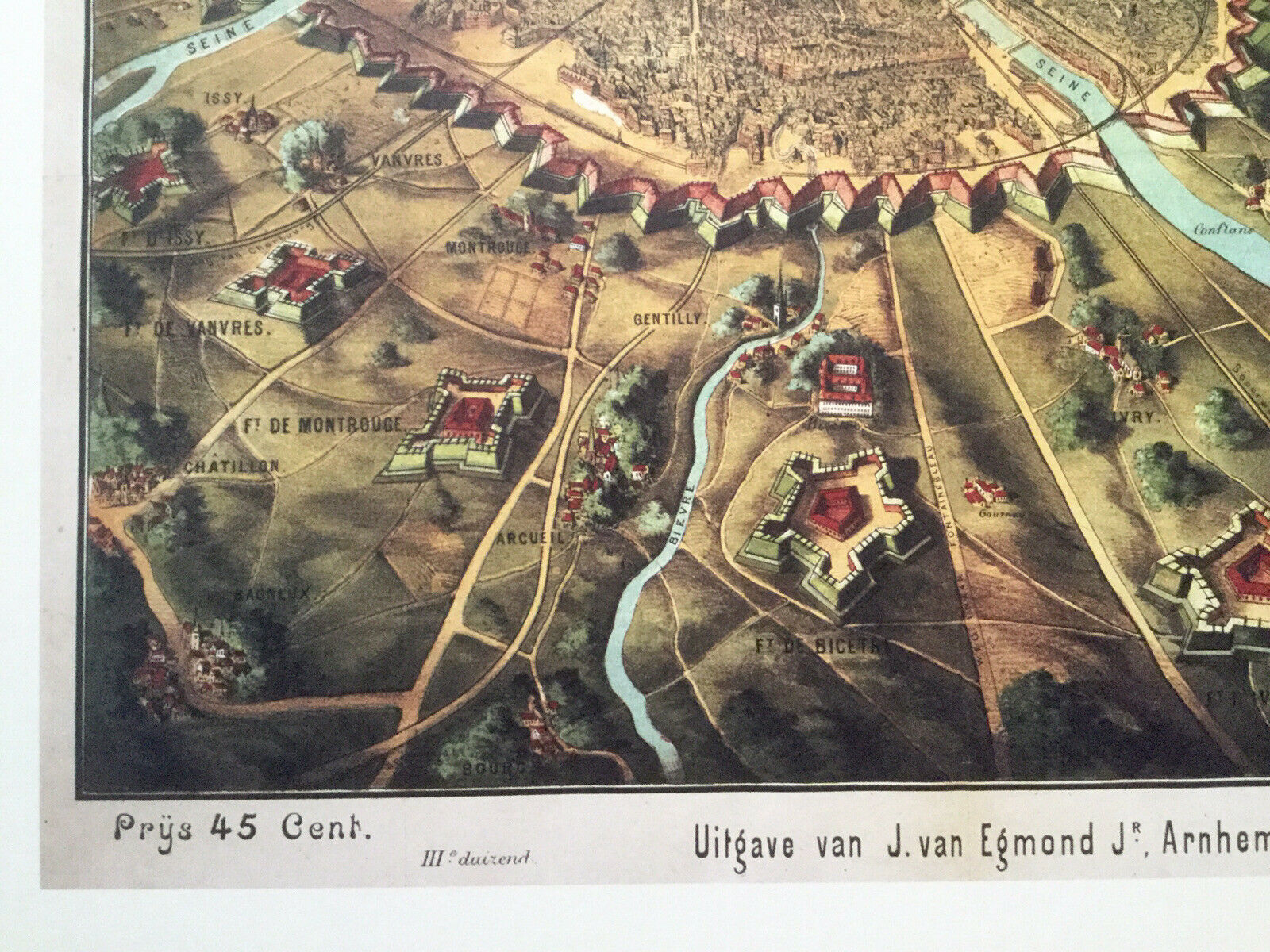 Historic map of Paris in 1870. Beautiful reproduction to frame