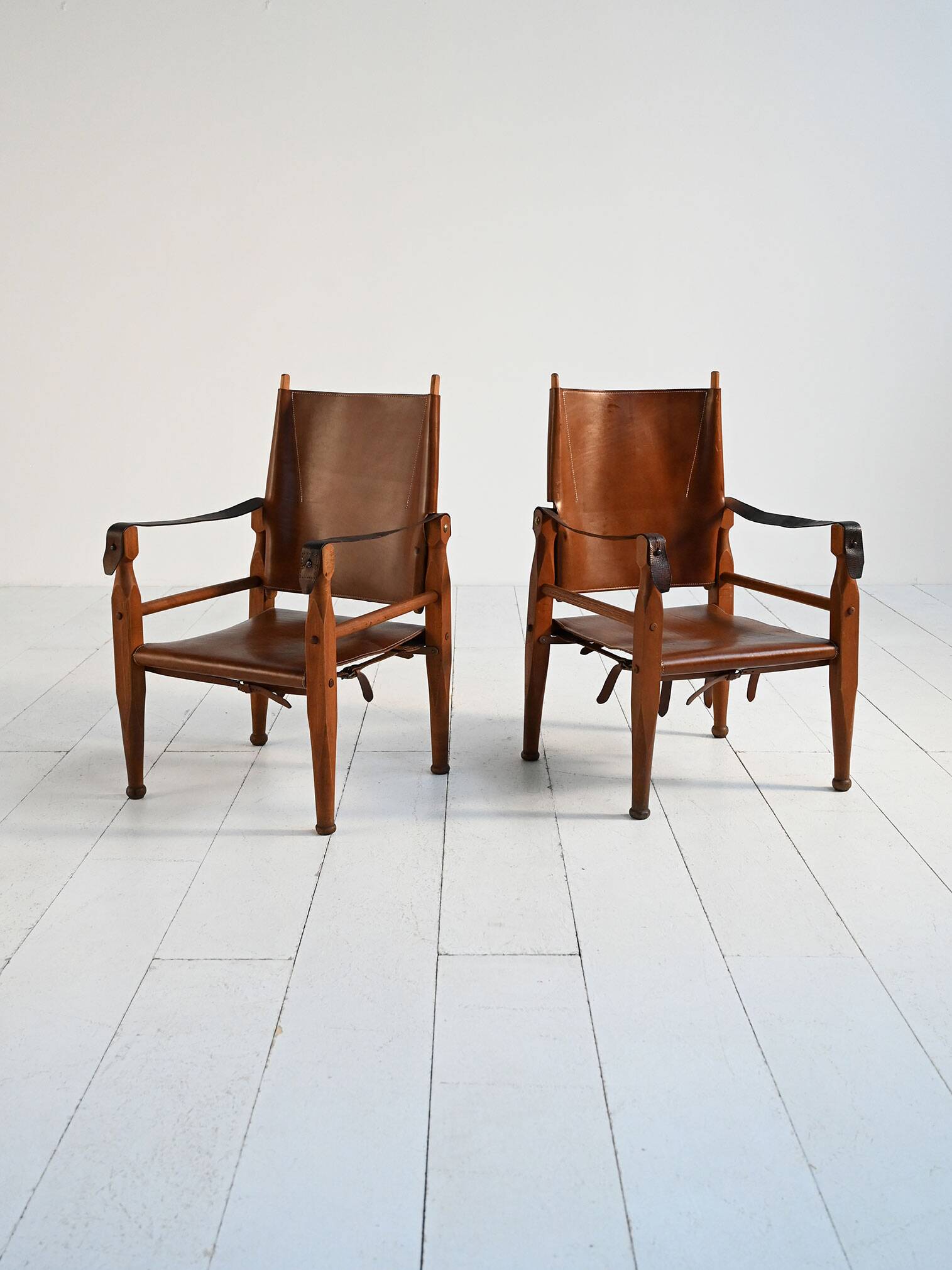 Pair of Scandinavian leather safari chairs