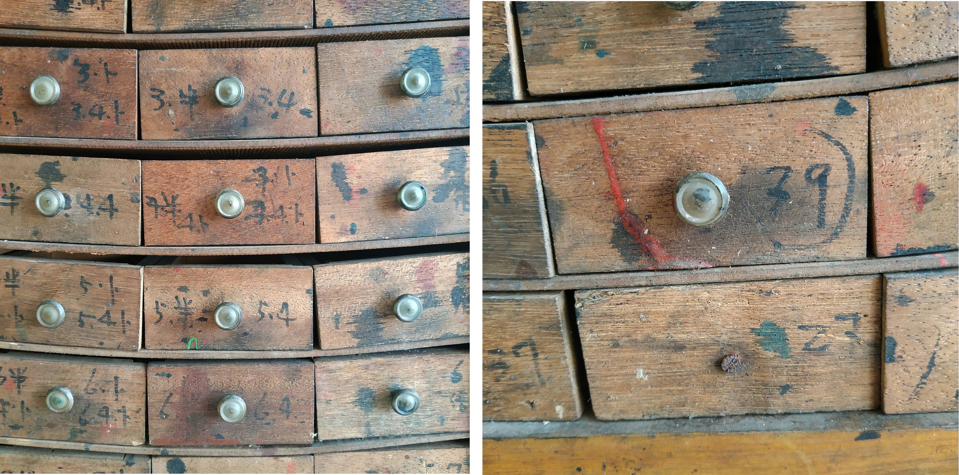 Small craft furniture, 60 drawers, circa 1950