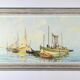 Oil Painting on Hardboard “Trawler and Tuna Boats”, signed G.Lhermitte – Mid 20th century
