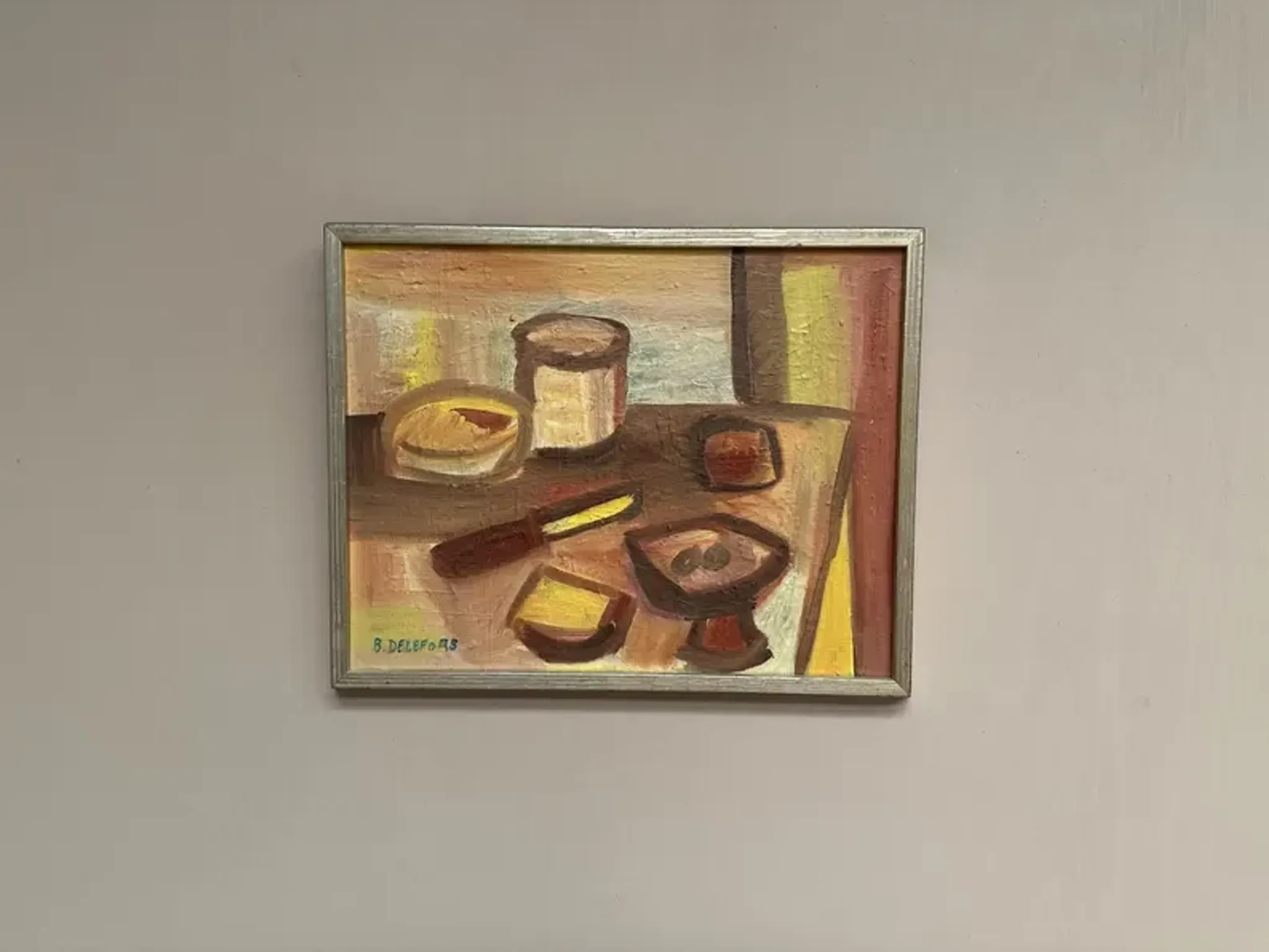 Original Swedish Oil on Canvas – "Breakfast" by Bengt Delefors – Signed "B. Delefors" – Vintage & Framed – 49 × 40 cm (19.3" × 15.7")