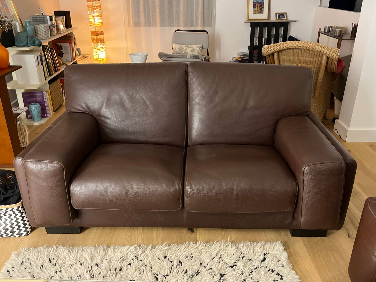 Brown grained leather sofa Roche Bobois