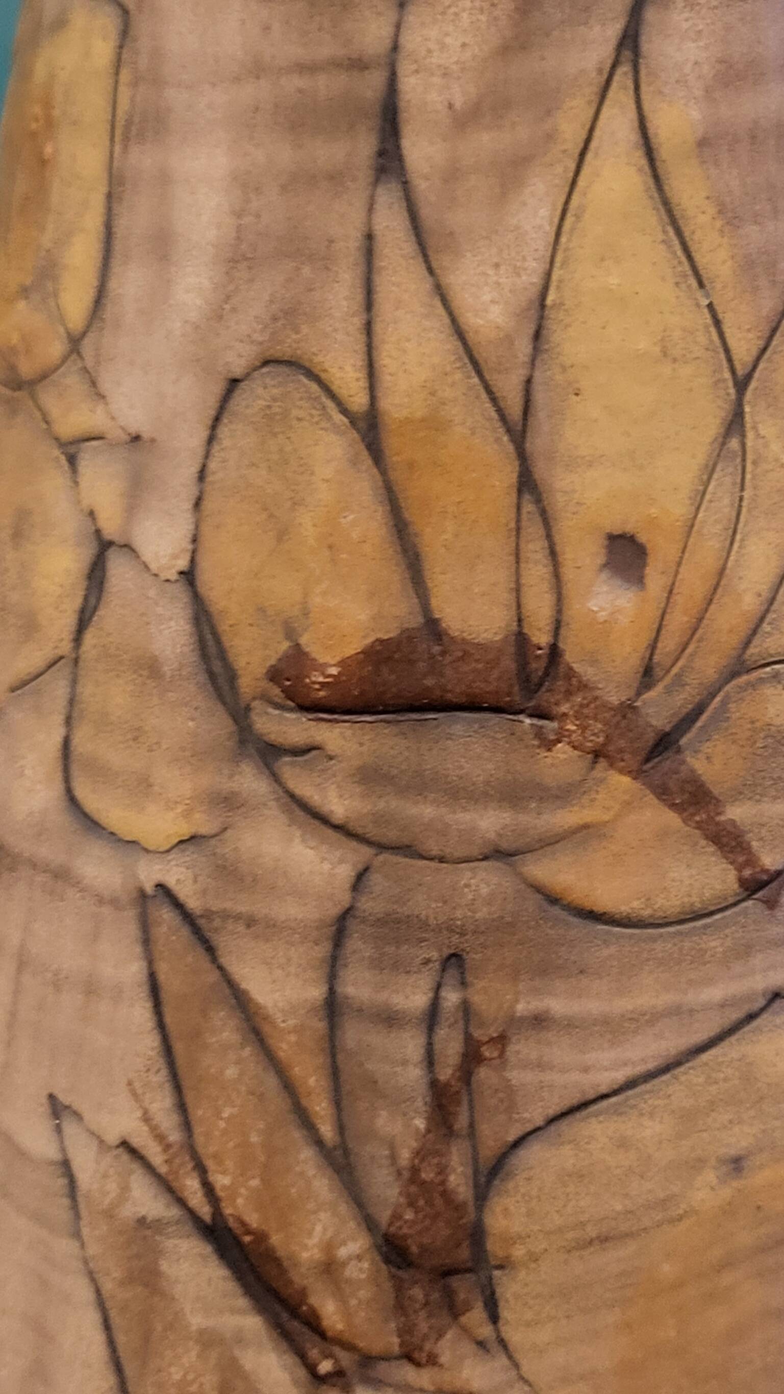 Large La Roue Vallauris ceramic vase, French, beige flower decor, 1975