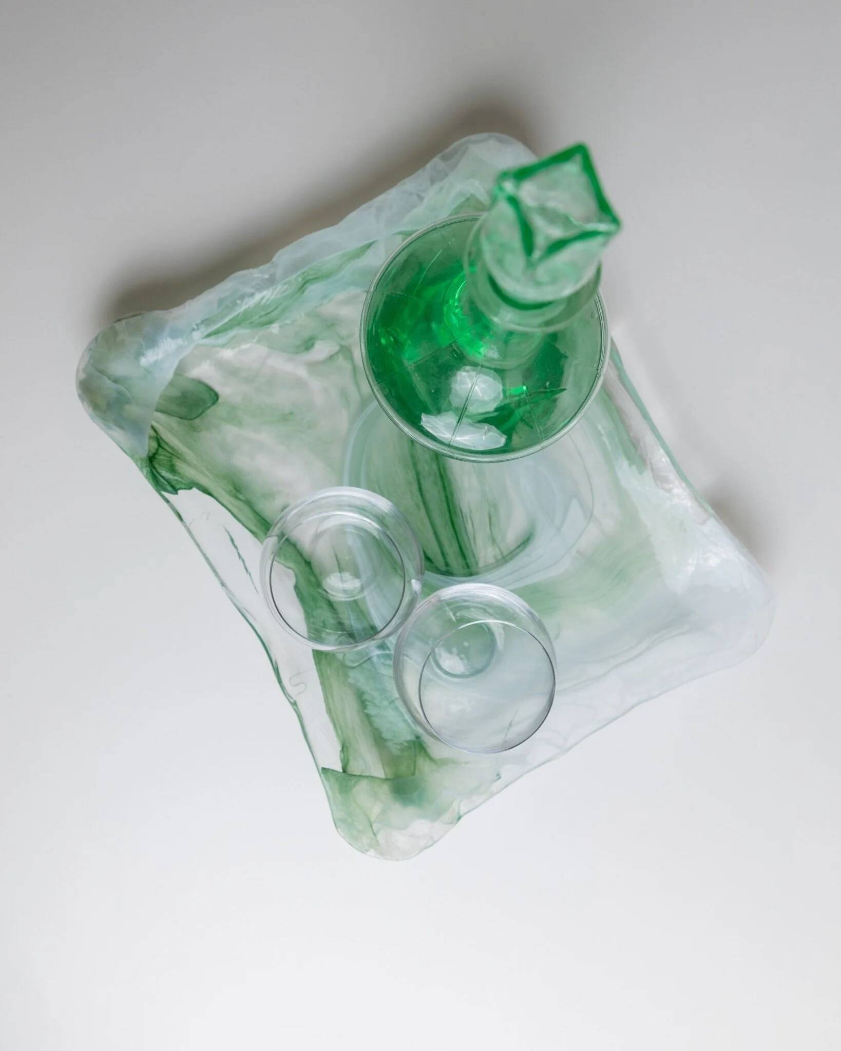 Vintage Murano Glass Tray in Green and White Swirls - Handmade Italian Glass, Mid-Century 1970s