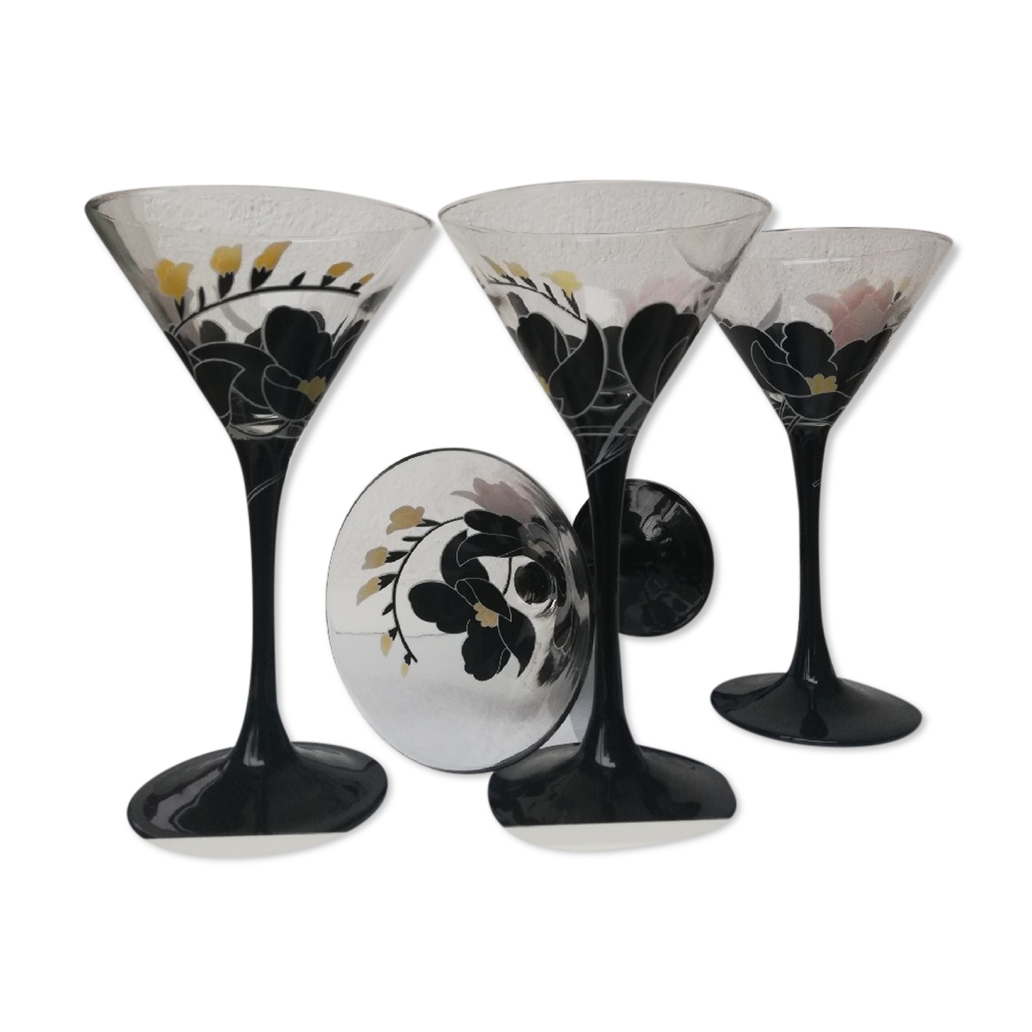 4 glasses with Luminarc Domino series Anaïs vintage black feet