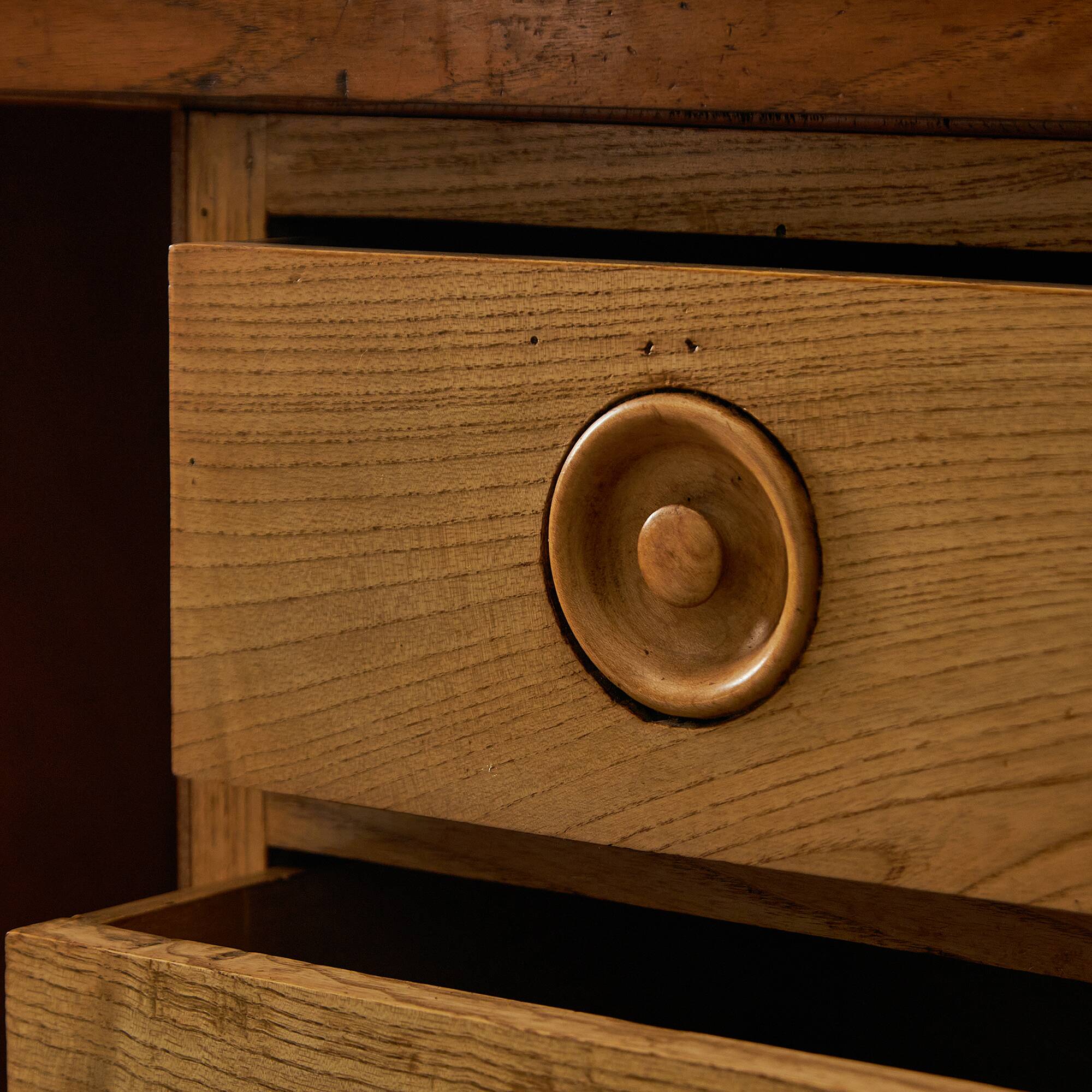 1950's Oakwood Display Cabinet with Sliding Glass Panels