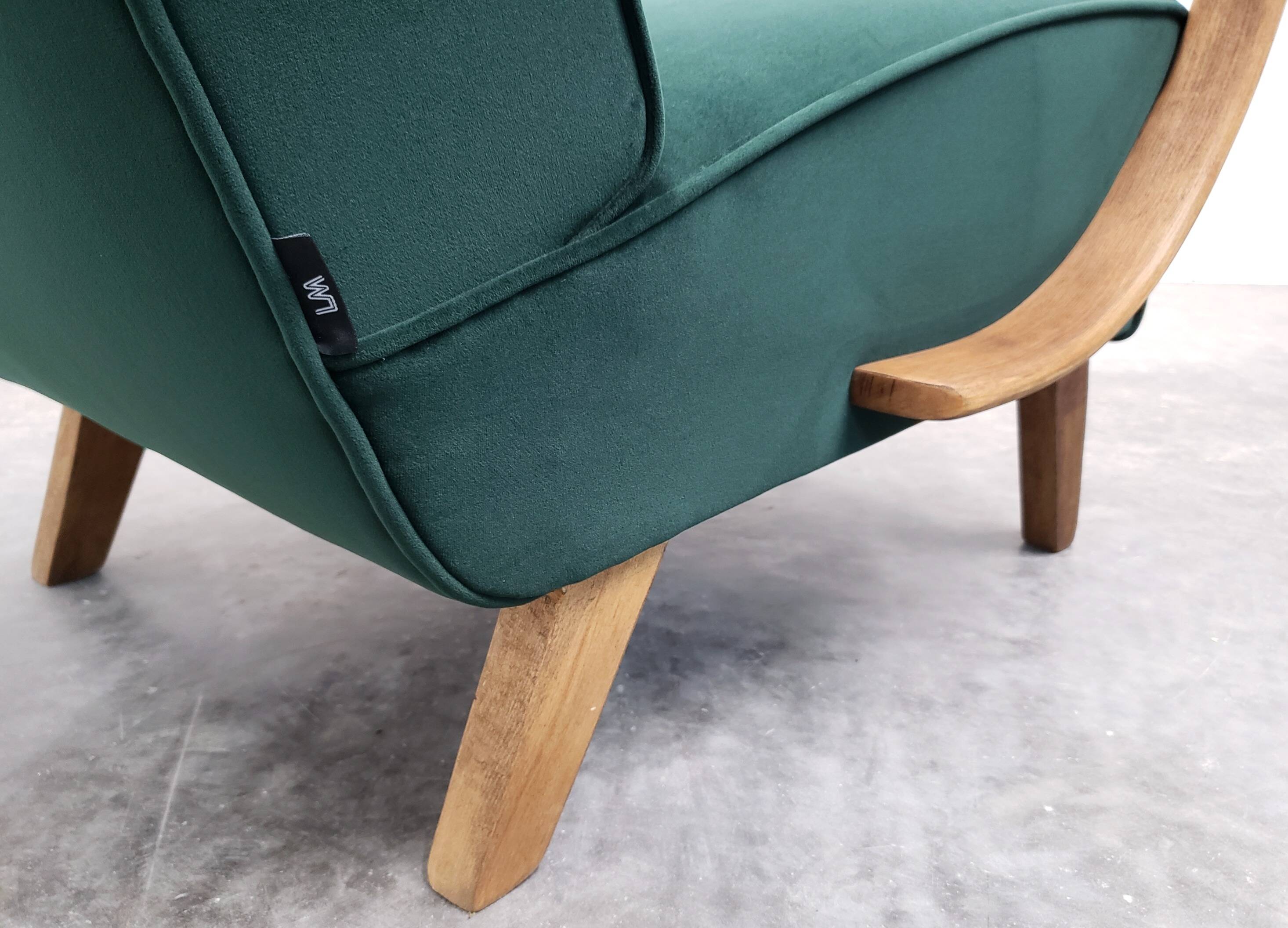 1930 Jindrich Halabala Bentwood Armchair in Emerald Green Velvet