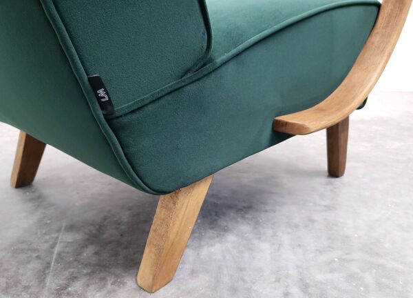 1930 Jindrich Halabala Bentwood Armchair in Emerald Green Velvet