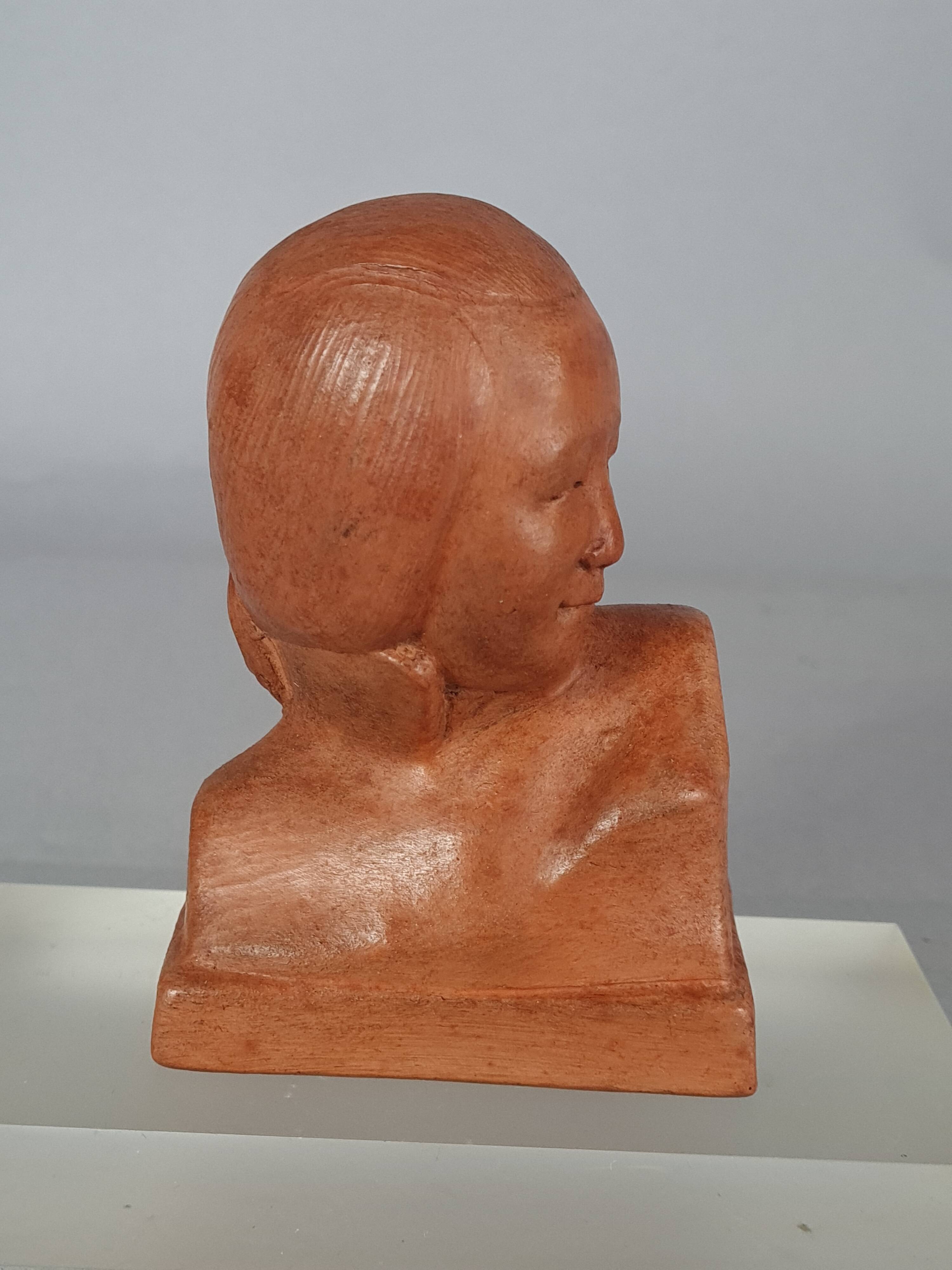 Gaston Hauchecorne bust of young woman terracotta artist's proof dated 1942 Signed 085